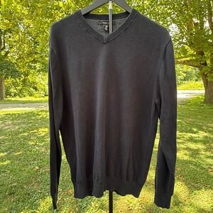 Mark Law Mens V-Neck Sweater Black 100% Cotton Long Sleeve Lightweight Large